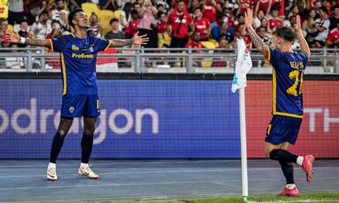 All-Stars Maung Maung Lwin celebrates after scoring&nbsp;