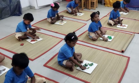 Kindergarten students engaging in activities at the Chennai Primary School in MMDA Colony&nbsp;