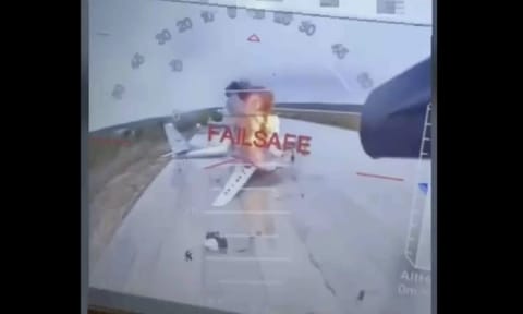 In this image taken from video released June 1, 2025, by a source in the Ukrainian Security Service shows a Ukrainian drone striking Russian planes deep in Russia's territory (AP)