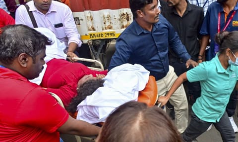 An injured being taken for treatment following a stampede near the Chinnaswamy Stadium, after a large number of fans gathered for the felicitation of IPL 2025 winning Royal Challengers Bengaluru team, in Bengaluru, Karnataka, Wednesday, June 4, 2025 (PTI)&nbsp;