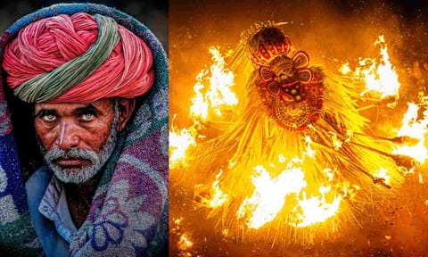 (L-R) Portrait through the lens of Balachandder; Ramya Shriram's work&nbsp;