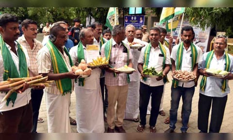 Farmers approaching Erode collector to withdraw the mandatory CIBIL score to avail crop loans, on Monday