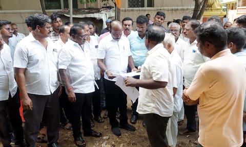 Ma Subramanian inspecting a canal restoration work at Jafferkhanpet&nbsp;