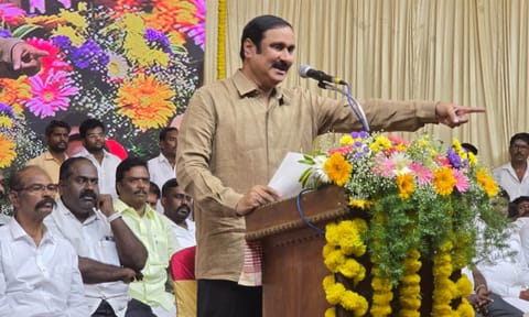 PMK president Anbumani Ramadoss addressing party cadre in Tiruvallur&nbsp;