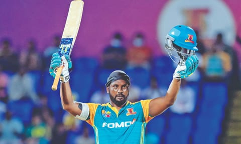 &nbsp;R Rajkumar celebrates after his half-century
