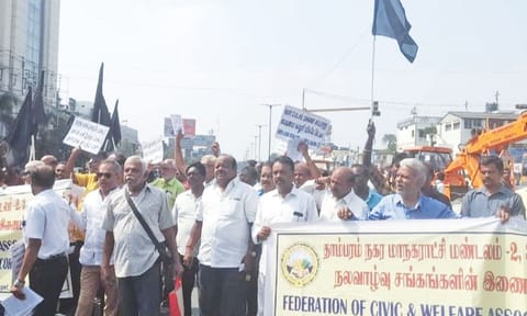 Residents stage a protest for a subway in Chromepet