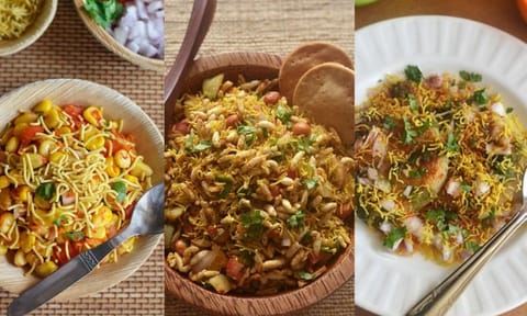 corn chaat, dry bhel, aloo tikki chaat&nbsp;
