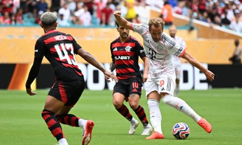 &nbsp;Harry Kane takes a shot to score Bayern's fourth goal
