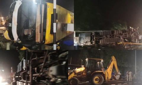 14 injured as omni bus collides with earthmover near Madhurantakam; Traffic affected