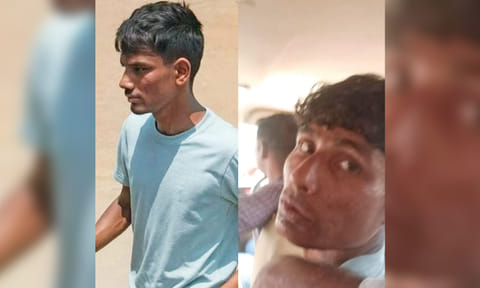 The image of the suspect captured by CCTV cameras was enhanced using technology (L); the accused in custody&nbsp;