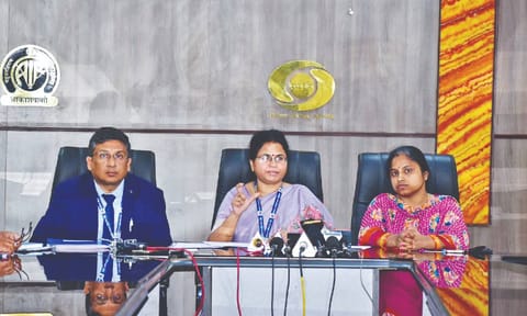 N Vijaya, IOB general manager and convener of State Lebel Bankers Committee, addressing media