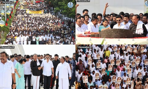 Tamil Nadu Chief Minister MK Stalin led a silent march on the 7th death anniversary of iconic DMK leader M Karunanidhi (Photo: Hemanathan M)