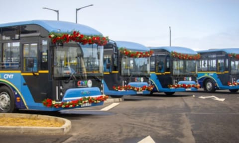 Indian High Commissioner to Mauritius Anurag Srivastava has officially handed over the first batch of electric buses to Mauritian Prime Minister Navinchandra Ramgoolam (IANS)