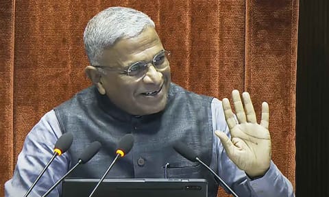 Rajya Sabha Deputy Chairman Harivansh Narayan Singh conducts proceedings in the House during the Monsoon session of Parliament, in New Delhi, Thursday, Aug. 7, 2025 (PTI)&nbsp;