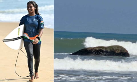 Kamali Moorthy during the Asian Championship; The elephant rock in the water&nbsp;