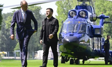 Ukrainian President Volodymyr Zelenskyy on Wednesday arrived in Berlin for talks with German Chancellor Friedrich Merz (AP)&nbsp;