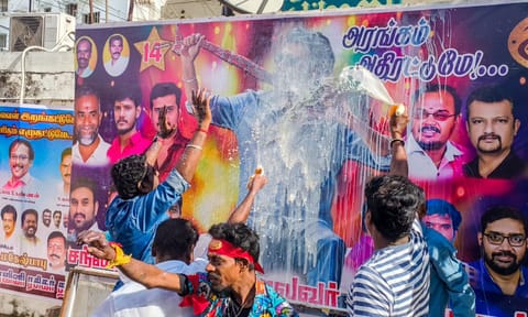 Fans of superstar Rajinikanth celebrate the release of his new film 'Coolie', in Madurai (PTI)