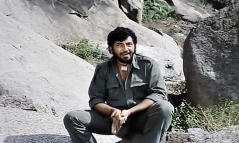 &nbsp;Actor Amjad Khan in the film Sholay shot in Ramnagar hills of Karnataka.