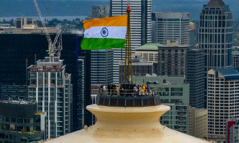 Indian Tricolor hoisted at Seattle's 605 feet tall Space Needle, celebrating India's Independence Day, Saturday (PTI)
