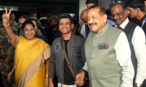 Astronaut Shubhanshu Shukla arrives at the Indira Gandhi International (IGI) Airport, in New Delhi, early Sunday, Aug. 17, 2025 (PTI)&nbsp;