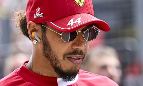 Ferrari driver Lewis Hamilton of the United Kingdom arrives to the drivers parade at the Hungaroring racetrack, in Mogyorod, Hungary, Sunday, Aug. 3, 2025, ahead of the Hungarian Formula One Grand Prix (AP)&nbsp;