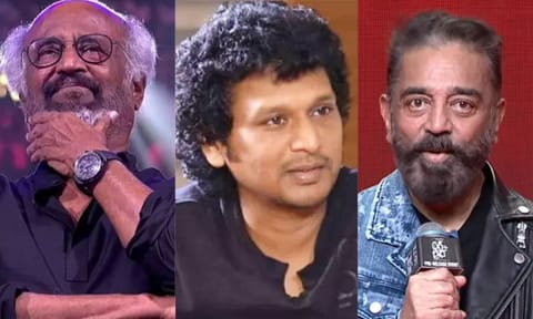 L to R: Rajinikanth, Lokesh Kanagaraj, Kamal Haasan&nbsp;