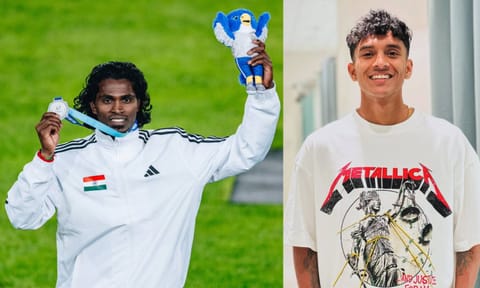 Praveen Chithravel with his silver at University Games; Rajesh Ramesh&nbsp;
