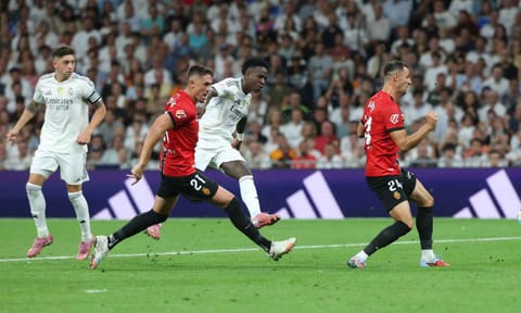 Vinicius Junior takes a shot to score Madrid's winner&nbsp;