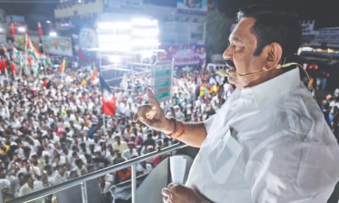 Leader of Opposition Edappadi Palaniswami addressing a rally at Palanganatham in Madurai on Wednesday evening