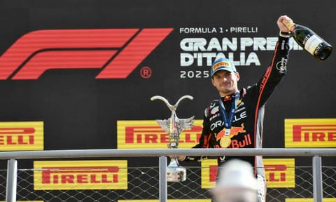 Max Verstappen with the trophy&nbsp;