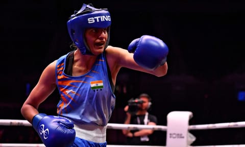 Jaismine Lamboria in action during her match