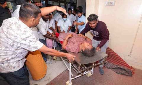 An injured being brought to a hospital after a stampede occurred at TVK chief and actor Vijay's rally, in Karur district, Tamil Nadu, Saturday, Sept. 27, 2025 (PTI)&nbsp;