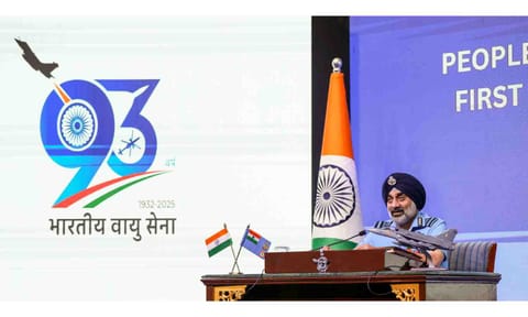 Chief of the Air Staff Air Chief Marshal Amar Preet Singh addresses a press conference, in New Delhi, Friday, Oct. 3, 2025 (PTI)&nbsp;