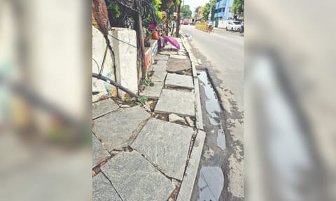 The dilapidated pavement along Rajendra Prasad Road in Chromepet