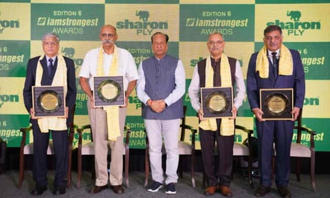 (L-R) Maj. Gen. Rajiv Narayanan, AVSM, VSM (Retired). Lt. Gen. P. R. Shankar, PVSM, AVSM, VSM (Retired), Mr. Vishnu Khemani - Managing Director, SharonPly. Lt. Gen. Dushyant Singh, PVSM, AVSM (Retired). Lt. Gen. S. Harimohan Iyer, AVSM** (Retired)
