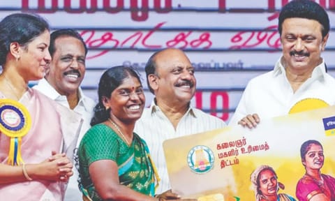 CM MK Stalin with a KMUT beneficiary during the launch (File photo)