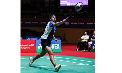 &nbsp;Tanvi Sharma in action against Liu Si Ya in the semi-final&nbsp;