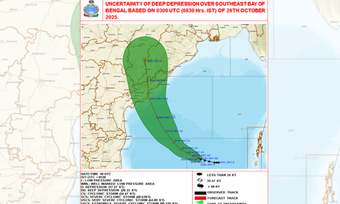 Deep depression in Bay of Bengal now lies 780 km off Chennai (Photo/X@Indiametdept)