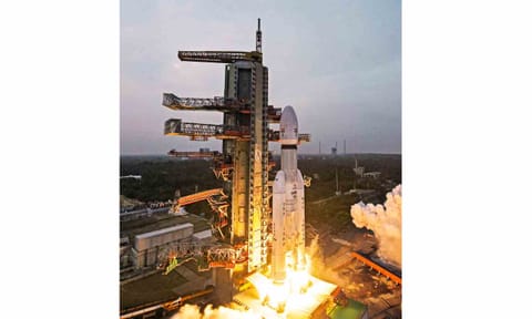 ISRO's launch vehicle LVM3-M5 carrying the communication satellite CMS-03 lifts off from the launch pad at the Satish Dhawan Space Centre, in Sriharikota, Andhra Pradesh (PTI)&nbsp;