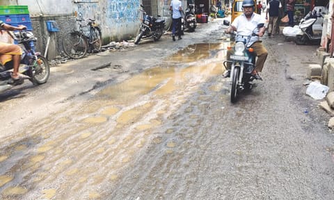 Rameswaram Street turns slushy and filled with potholes&nbsp;