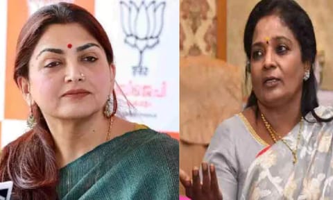 Senior BJP leader Tamilisai Soundararajan (R) and Tamil Nadu state BJP Vice President Kushboo (L)&nbsp;&nbsp;