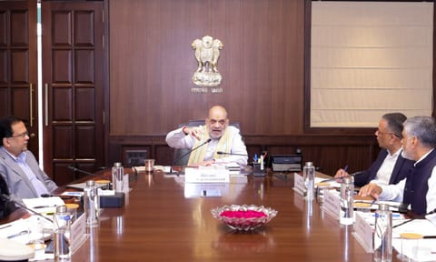 &nbsp;Union Home Minister Amit Shah chairs a high-level security review meeting, in New Delhi. (PTI)