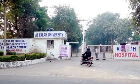 A view of the Al-Falah University after 2,900 kg of explosives and inflammable material was recovered from two rented rooms of a Kashmiri doctor earlier this week, in Faridabad, Wednesday, Nov. 12, 2025. (PTI)&nbsp;