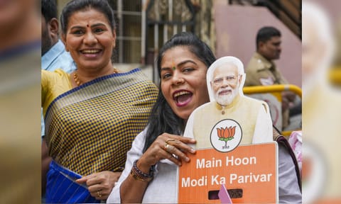 BJP-led NDA crosses majority mark of 122 seats in 243-member Bihar Assembly(PTI)