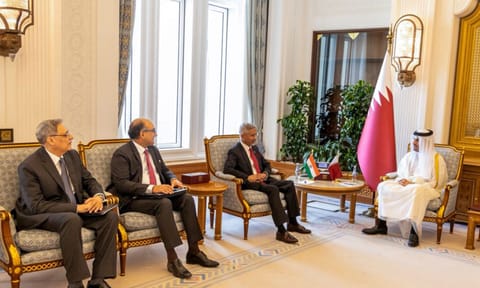 &nbsp;In this image posted on Nov. 16, 2025, Union External Affairs Minister S Jaishankar during a meeting with Qatar's Prime Minister Mohammed bin Abdulrahman bin Jassim Al Thani, in Doha. (@DrSJaishankar/X via PTI Photo)