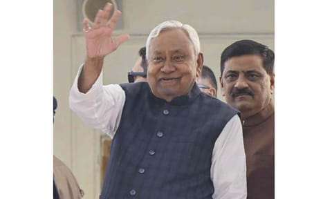 JD(U) supremo Nitish Kumar arrives to attend the National Democratic Alliance (NDA) legislature meeting, in Patna, Wednesday, Nov. 19, 2025 (PTI)&nbsp;