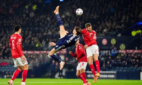 Scott McTominay executes a bicycle kick to score for Scotland&nbsp;