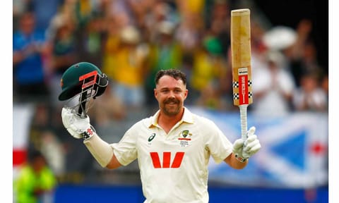 Australia's Travis Head celebrates his century on day two of the first Ashes cricket test match between Australia and England in Perth, Saturday, Nov. 22, 2025 (PTI)&nbsp;