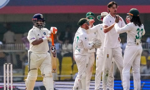 South Africa's Marco Jansen during day three of the second Test cricket match between India and South Africa, at ACA Stadium in Guwahati (PTI)