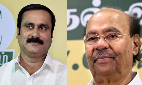 PMK founder S Ramadoss and president Anbumani Ramadoss (PTI)